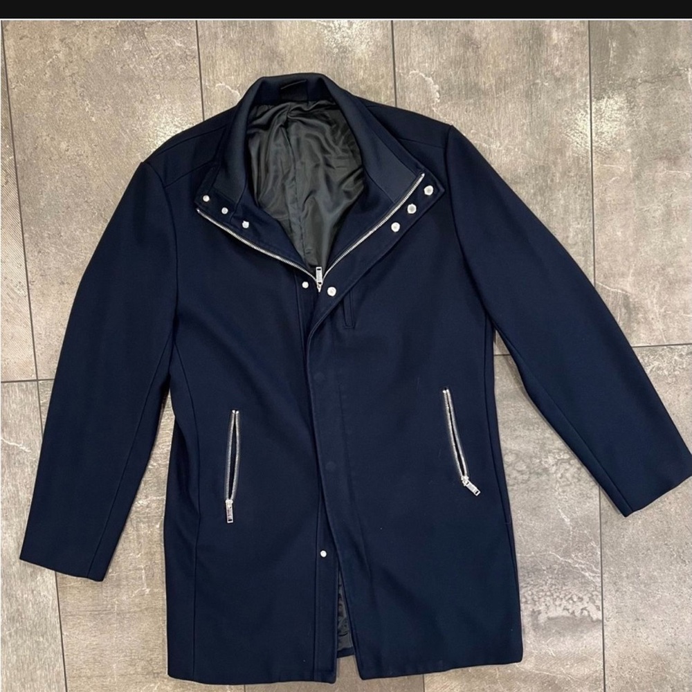 Zara Men's Navy Blue Coat size (xl) euro 44, like new - Picture 2 of 10